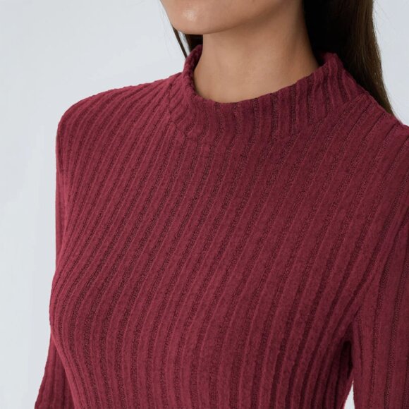 HALARA Ribbed Knit Mock Neck / Stand Collar A-Line Long Sleeve Mini Dress NWT - Picture 3 of 14